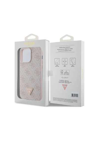 Apple Uyumlu iPhone 15 Pro Max Kılıf Guess Lisans Pu Deri Taşlı Üçgen Logo 4g Desen Strass Siyah