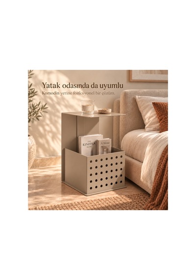 Frame Metal Yan Sehpa Modern Tasarım Depolama Hazneli Yan Sehpa Bej - 935176377 Bej