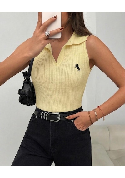 Luxetıque Açık Polo Yaka Triko Sarı