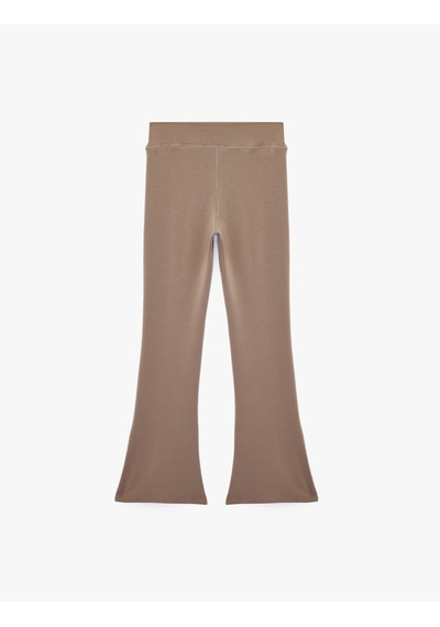 Koton Modal Kumaş Slim Fit Yüksek Bel İspanyol Paça Tayt Pantolon Yırtmaç Detaylı Kahverengi 7wak80020ek Kahve