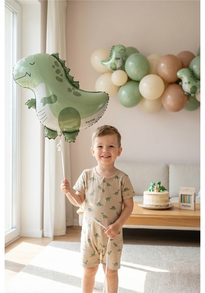 Mat Yeşil Retro Dinozor Folyo Balon 55x54 Cm T-rex Dinozor Temalı Çocuk Doğum Günü Parti Süsü Çok Renkli