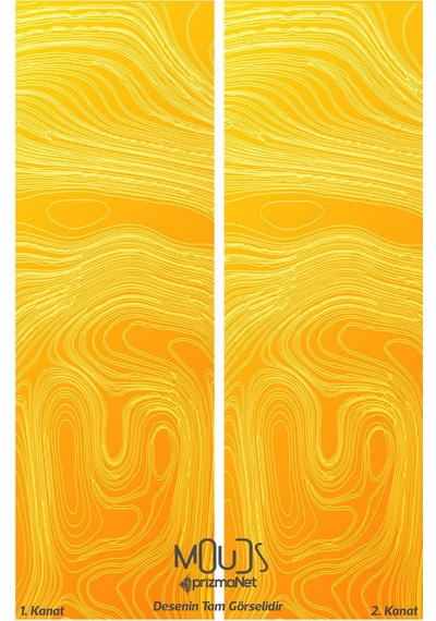 Yellow Wave Stile Desenli Süet Oturma Odası Salon Fon Perde Baskılı Ekstrafor Büzgü 2 Kanat Prd-1059 Çok Renkli