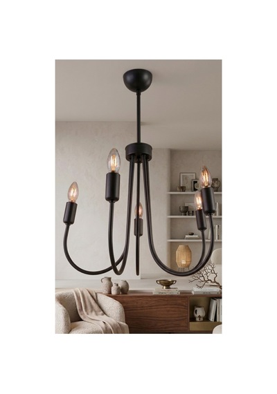 Aurelia 5'li Siyah Metal Avize Modern Klasik Metal Avize Şık Salon & Oturma Odası Aydınlatma