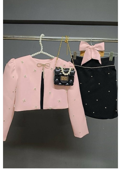 Riccotarz Kız Çocuk Üzeri Taş İşlemeli Etek Askılı Penye Bluz Ve Pudra Blazer Ceket Etekli Takım 001 Riccotarz Kız Çocuk Üzeri Taş İşlemeli Etek Askılı Penye Bluz Ve Pudra Blazer Ceket Etekli Takım 001