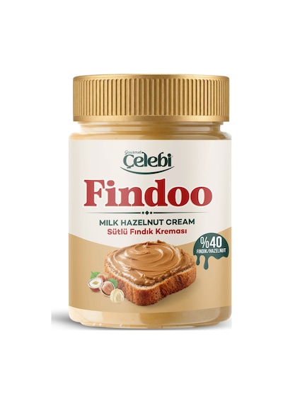Gourmet Çelebi %40 Gerçek Fındık İçeren Sürülebilir Kahvaltılık Krep & Waffle & Pankek İçin Findoo Sütlü Fındık Kreması 320 G