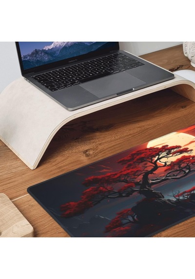 Darkness Red Moon Masa Matı Japon Mouse Pad, Büyük Kiraz Çiçeği Masa Örtüsü, Xl Anime Oyun Klavyesi Mat, Kaymaz