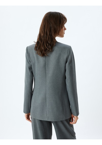 Koton Kruvaze Blazer Ceket Kalça Boy Kapaklı Çift Cep Gri 5wak50149uw Gri