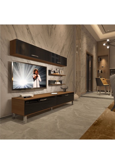 Decoraktiv Eko 5 Slm Std Krom Ayaklı Tv Ünitesi Tv Sehpası Ceviz - Siyah