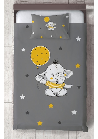 Mekta Home Bebek Ve Çocuk Odası Sarı Filli Balon Desenli Yatak Örtüsü Renkli