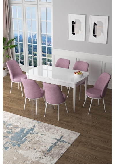 Canisa Concept Zen Serisi 80x132 Mdf Açılabilir Beyaz Mutfak Masası Takımı Ve 6 Pembe Sandalye Beyaz&pembe Takım Canisa Concept Zen Serisi 80x132 Mdf Açılabilir Beyaz Mutfak Masası Takımı Ve 6 Pembe Sandalye Beyaz&pembe Takım