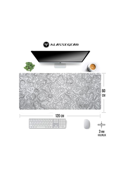 Klasse Pro - 5 Farklı Model Dikişli Kenar 120x60 Cm Oyuncu Gaming Mouse Pad White Map Lines