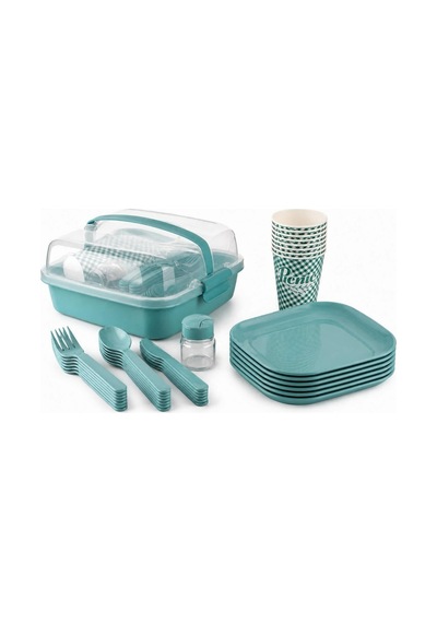 Titiz Lovely 32 Parça 6 Kişilik Piknik Seti Bpa Free Kapaklı Taşınabilir Piknik Sepeti Çok Renkli