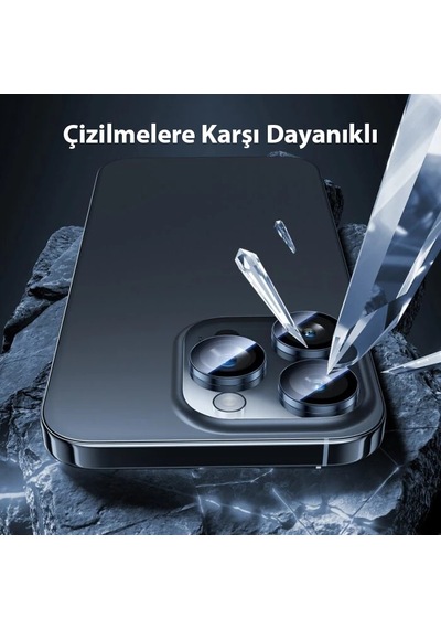 Hoco Crystal Clear iPhone Uyumlu 15 Pro-15 Pro Max Hd 3d Metal Çerçeveli Kamera Koruyucu Lens- 5775 Şeffaf