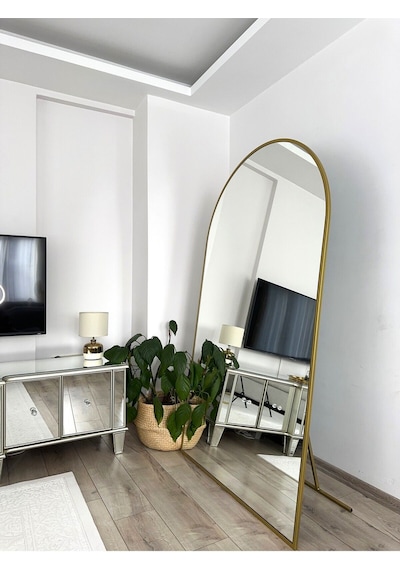 Effe Gold Metal Çerçeveli 180x100 Cm Oval Ayaklı Boy Aynası