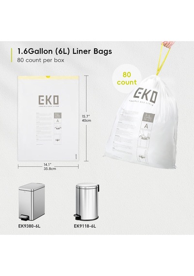 Easy Dispense Roll 80 Adet Ekstra Güçlü İpli Küçük Çöp Torbası, 1,6 Galon Çöp Torbası 3-6 L 1 Paket Beyaz, Kod A