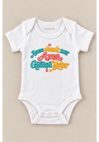 Babylimon Anne Olmak Zor Ama Gülüşü Yeter Beyaz Kısa Kollu Çıtçıtlı Bebek Zıbını Beyaz - 930083781 Beyaz