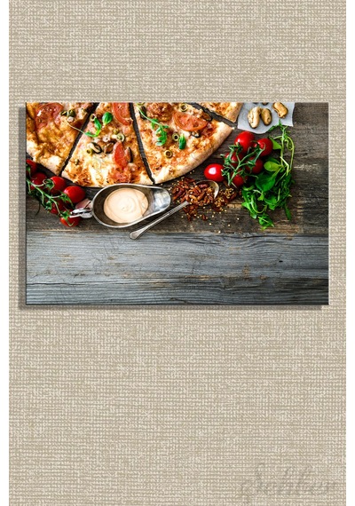 Pizza Domatesler Roka Soslar İştah Açıcı Bir Yemek Kompozisyonu Yatay Kanvas Tablo 3971