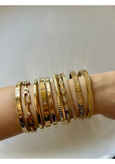 Gold Trend Taşlı İşlemeli Kelepçe Bileklik Altın - Gümüş