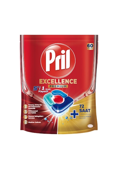 Excellence 5'i 1 Arada Bulaşık Makinesi Deterjanı, 60 Kapsül