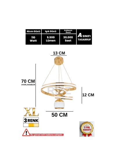 İthal Kasa Xl 3 Renk Kumandalı Led Avize Gezegen Toplu Gold Kasa Büyük Ledli Salon & Oturma Odası Avizesi Altın - 875259844 Altın - 875259844 Altın
