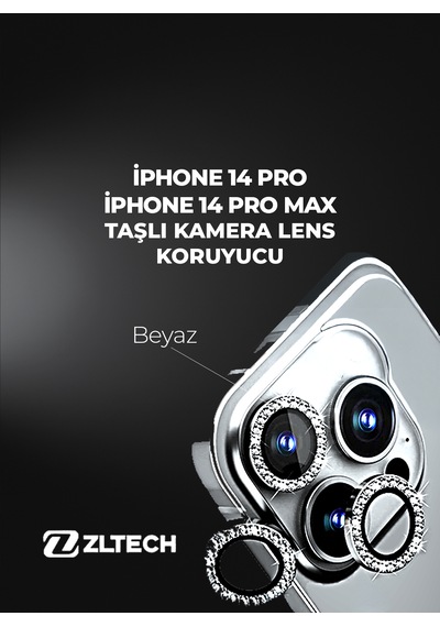 İphone 14pro/14promax Uyumlu Taşlı Kamera Lens Koruyucu Gümüş