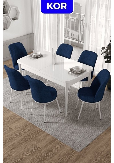 Canisa Kor Serisi 70x114 Açılabilir Mutfak Masası Takımı Beyaz Masa 6 Lacivert Sandalye Masa Beyaz Sandalyeler Lacivert Canisa Kor Serisi 70x114 Açılabilir Mutfak Masası Takımı Beyaz Masa 6 Lacivert Sandalye Masa Beyaz Sandalyeler Lacivert