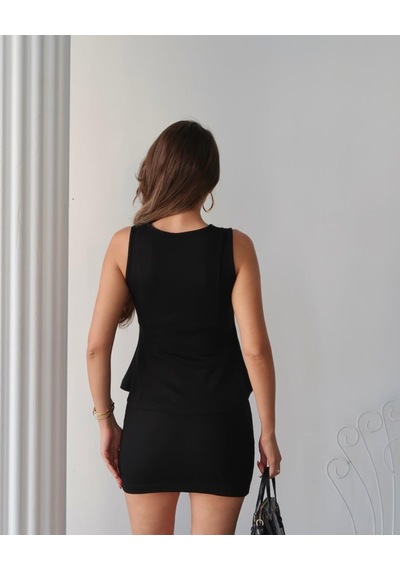 Hazego Kadın Modal Kumaş Volanlı Mini Etek Takım Siyah