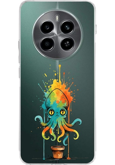 Realme 12 4g İle Uyumlu Splash Ahtapot Tasarımlı Şeffaf Silikon Kılıf Şeffaf
