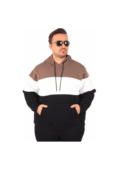 Starbattal Büyük Beden Kapüşonlu 3ip Sweat Mg 25725 Vizon Vizon