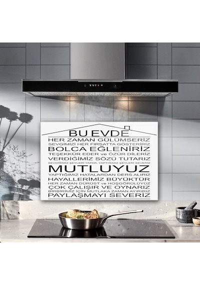 Decorita Cam Ocak Arkası Koruyucu |Bu Ev - Beyaz Fon| 40cm x 60cm
