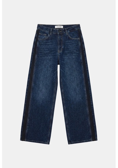 Kadın Koyu Mavi 2w6-5 Süper Baggy Yan Süet Detaylı Özel Tasarım Denim Jean