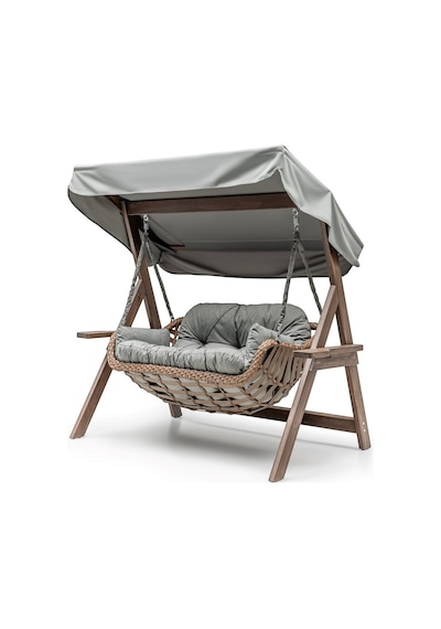 Bafra Swing Ahşap Rattan Salıncak Dış Mekan Bahçe Balkon Ve Teras Salıncağı Gri