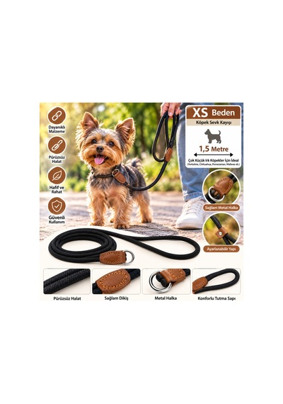 Ally Paws Köpek Sevk Kayışı Gezdirme Tasması Xs 6mm X 150cm - Siyah