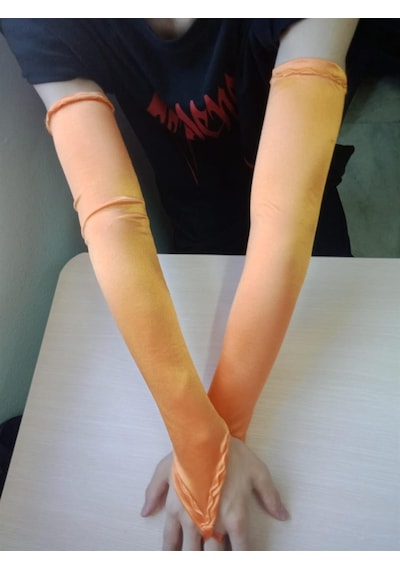 Saten Likralı Dans & Opera Eldiveni - 58 Cm Oranj Turuncu
