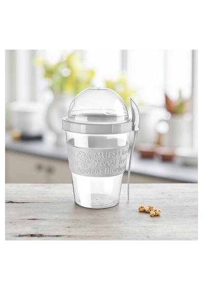 Titiz 600 Ml Kaşıklı Yoğurt Müsli Kabı Taşınabilir Kase - Beyaz