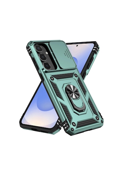 Samsung Galaxy S26 İle Uyumlu Kılıf Magnetik Standlı Kamera Korumalı Sürgülü Kapak Yeşil