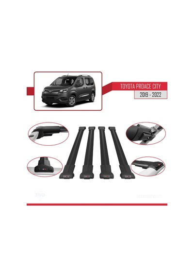 Toyota Proace City 2019-2022 Arası İle Uyumlu Fly Model Ara Atkı Tavan Barı Siyah 4 Adet Bar