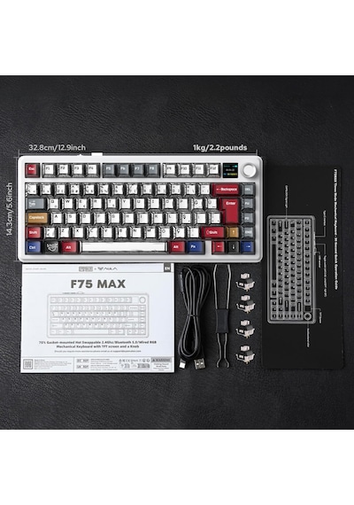 Aula F75 Max Mekanik Gaming Oyuncu Klavyesi Tkl Rgb Graywood V4 Switch Kablosuz Makrolu Hot Swap Türkçe Q Comic 14413384