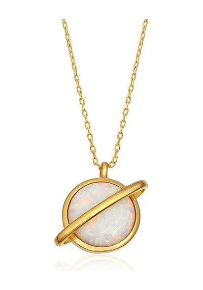 Gümüş Gold Opal Taşlı Gezegen Bayan Kolye Gold