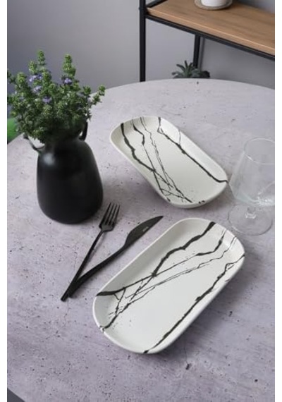 Beyaz Mermer Noyan Kayık Tabak 28 Cm 2 Adet 17951 Açık