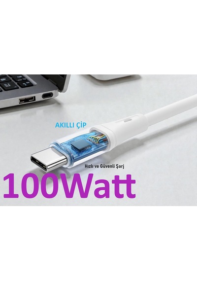 Type C-c, 2metre, 100watt Pd Hızlı Şarj Kablosu, Wahoo 1ad X 2metre Beyaz