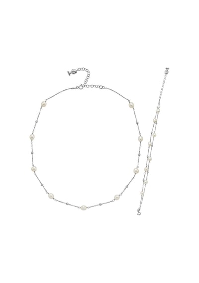 Kadın Dorika Toplu Doğal İnci Kolye Bileklik İkili Set 40 Cm / Beyaz Gümüş