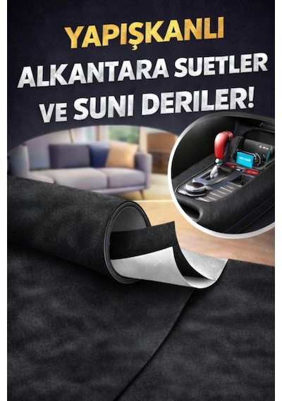 Kendinden Yapışkanlı Alkantara Süet Suni Deri 100 X 150 -siyah Siyah