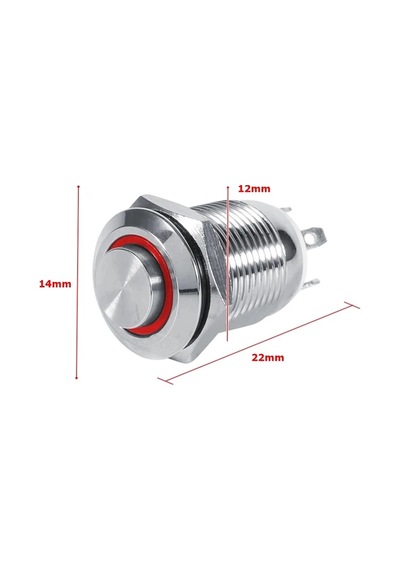 12 Mm Halka Ledli Metal Kalmasız Yaylı Buton Ip65 Kırmızı