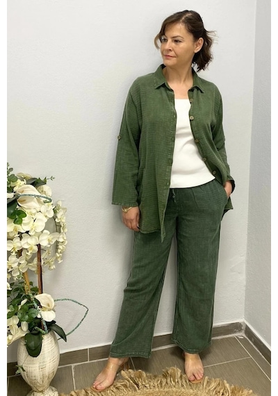 Mia Butik Kadın Haki Yıldız Detaylı Pamuklu 3 Lü Takım Haki