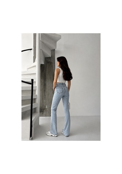 Kene Jeans Buz Kar Ön Bacak Pens Yırtmaçlı Esnek İspanyol Paça Pantolon Buz Kar