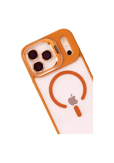 Joko - 879 - Apple İphone 17 Pro Remim Lensli Magsafe Standlı Kapak - Glblseme - - Turuncu