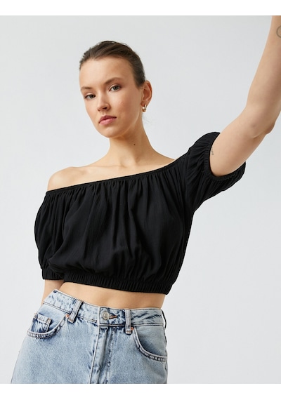 Koton Kısa Kollu Crop Bluz Siyah 2yak68602pw Siyah Koton Kısa Kollu Crop Bluz Siyah 2yak68602pw Siyah