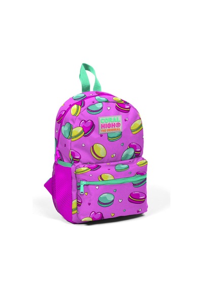 Coral High Kids Açık Pembe Su Yeşili Makaron Desenli İki Bölmeli Yuva Sırt Çantası 23325.