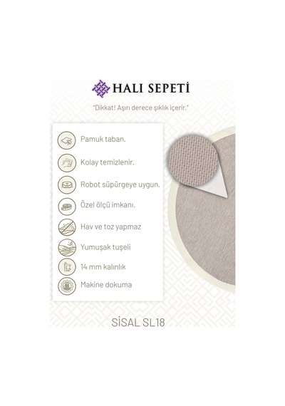 Halı Sepeti Noa Sisal Ns18 Krem - Bej Kaydırmaz, Leke Tutmayan Yıkanabilir Salon Mutfak Halısı Koyu Bej - Krem Halı Sepeti Noa Sisal Ns18 Krem - Bej Kaydırmaz, Leke Tutmayan Yıkanabilir Salon Mutfak Halısı Koyu Bej - Krem